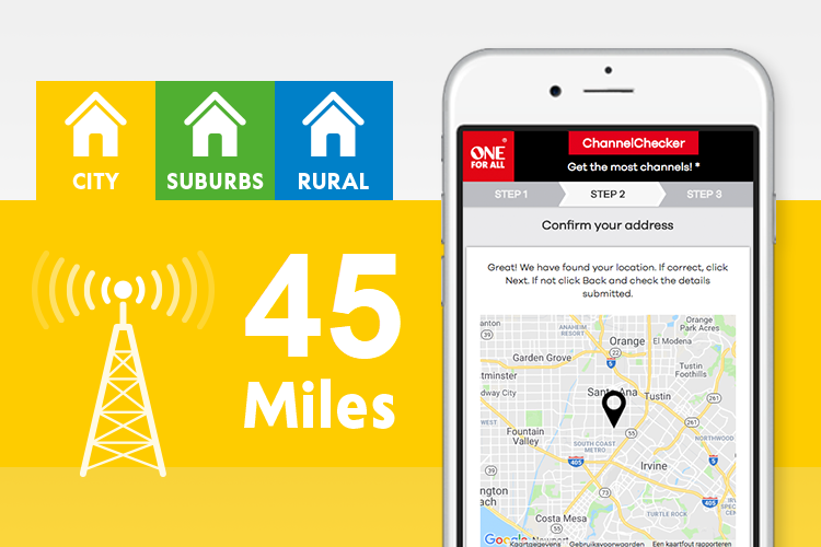 45 miles Reception Range